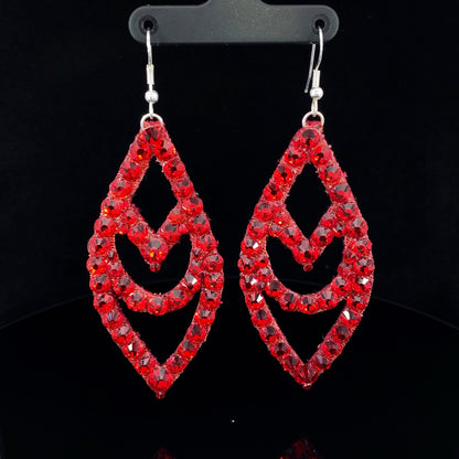 Light Red Large Chevron Earrings with Stones 