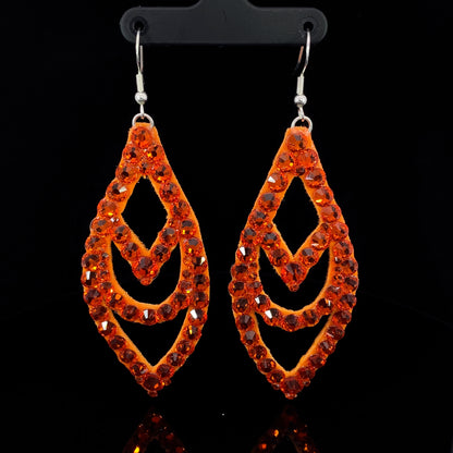 Orange Large Chevron Earrings with Stones 