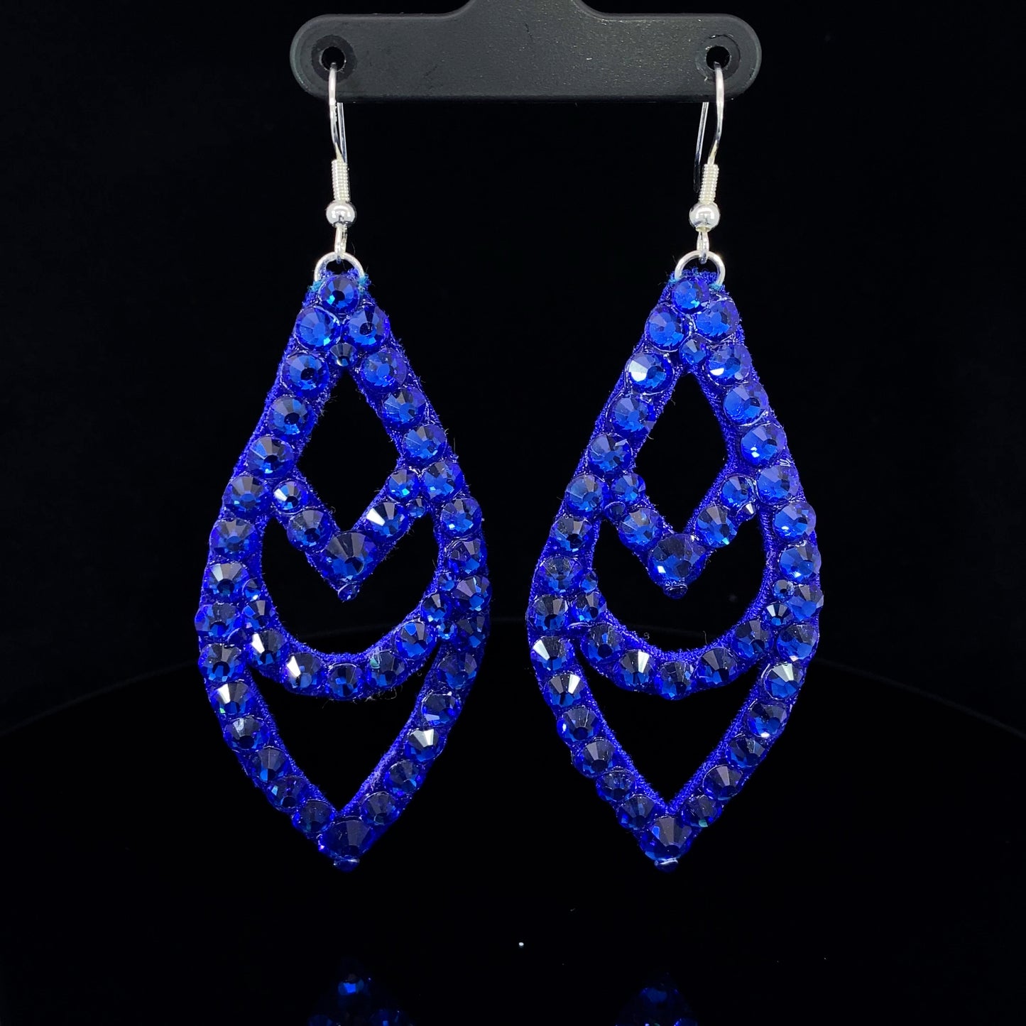 Blue Large Chevron Earrings with Stones 