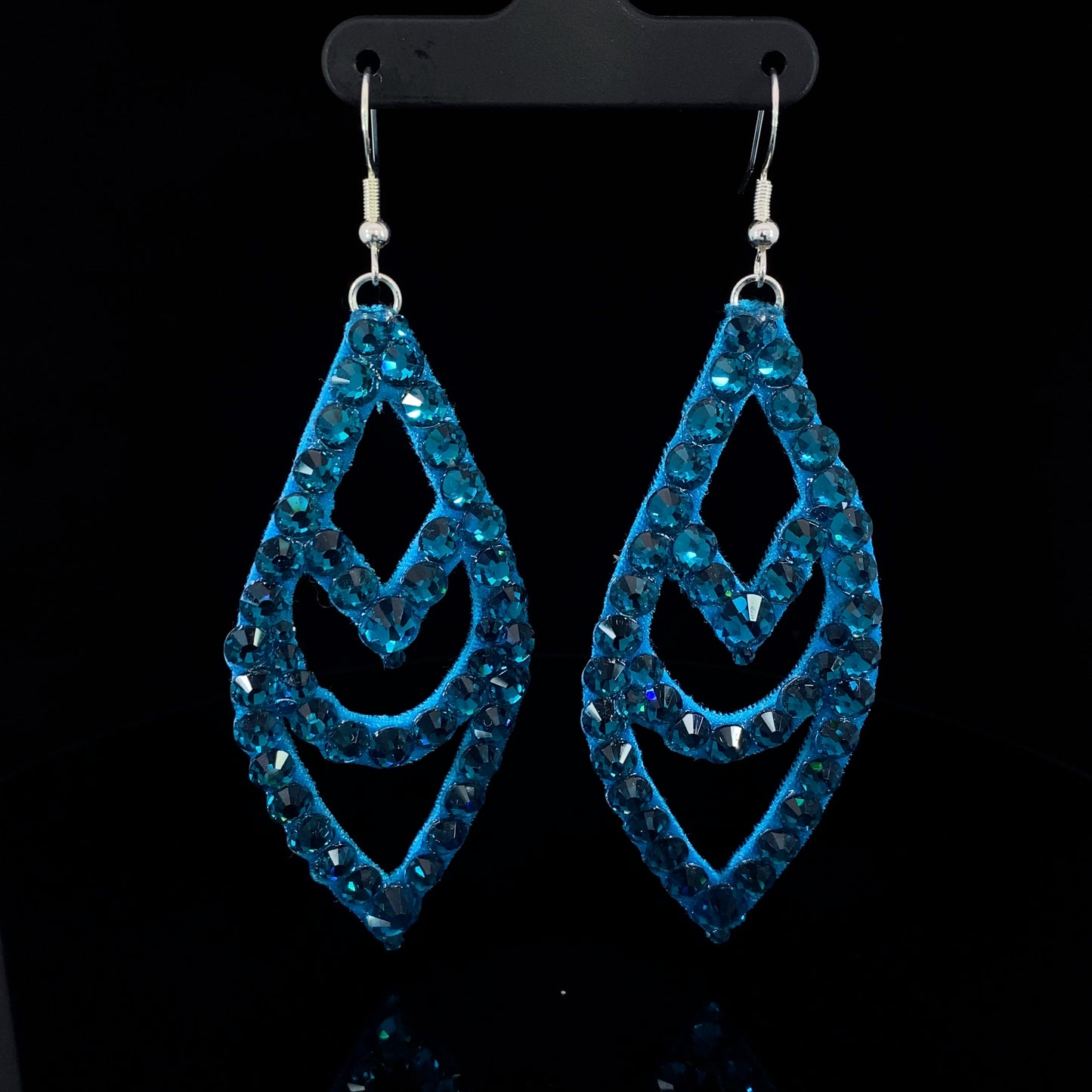 Light Blue Large Chevron Earrings with Stones 