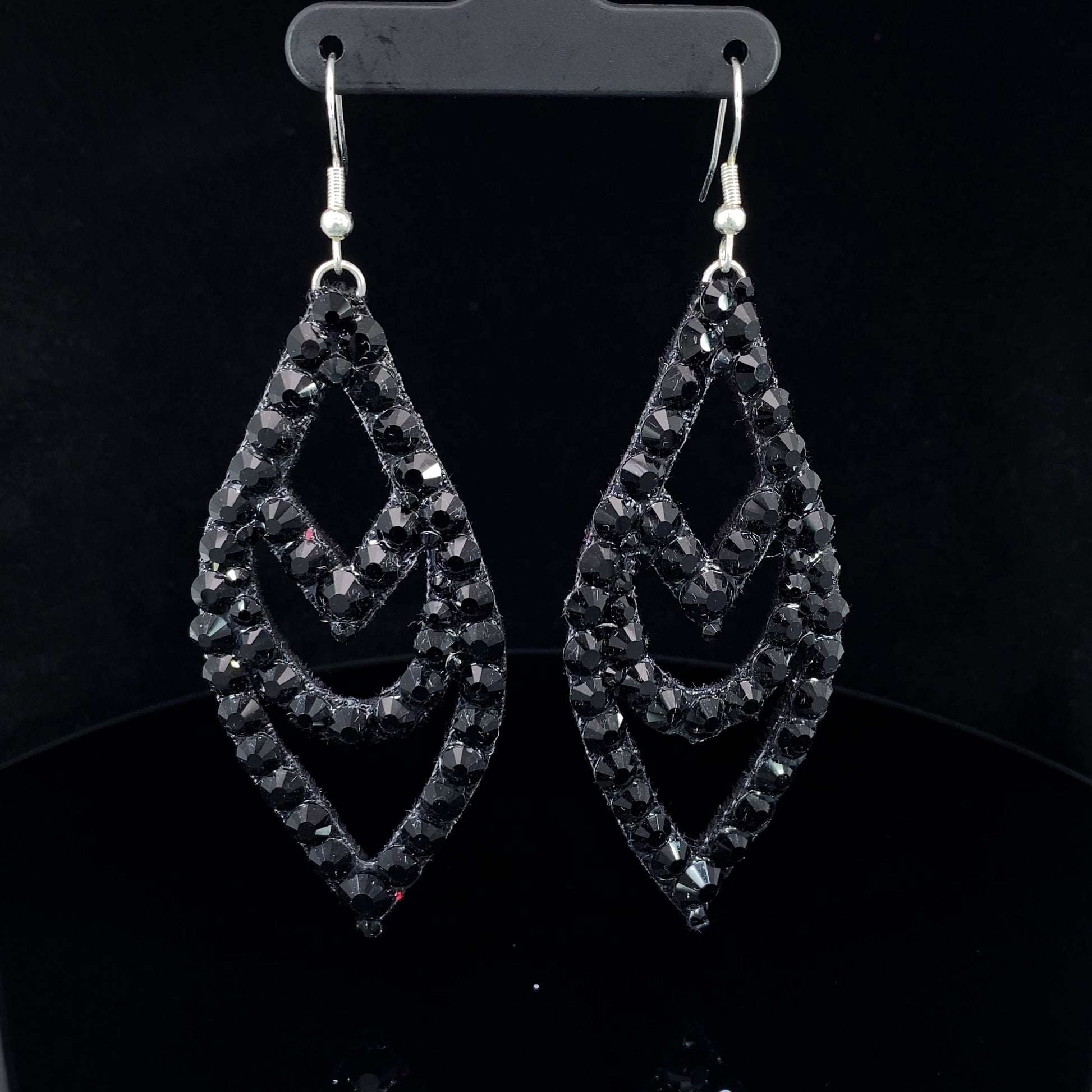 Jet Large Chevron Earrings with Stones 