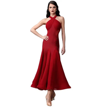 Red Criss Cross Halter Practice Dress with Full Skirt PRA 1127