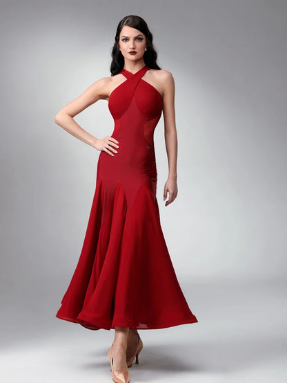 Red Criss Cross Halter Practice Dress with Full Skirt PRA 1127