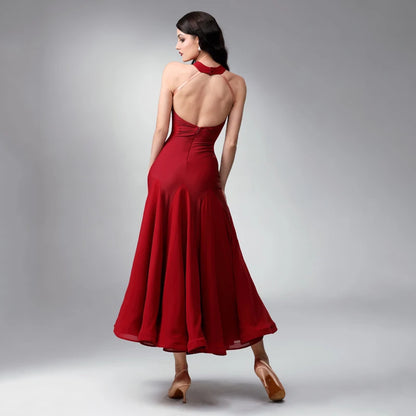 Red Criss Cross Halter Practice Dress with Full Skirt PRA 1127