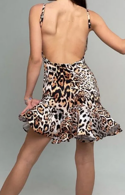 Latin Dance Dress Model Dress Leopard with Sweetheart Neckline Pra 1273