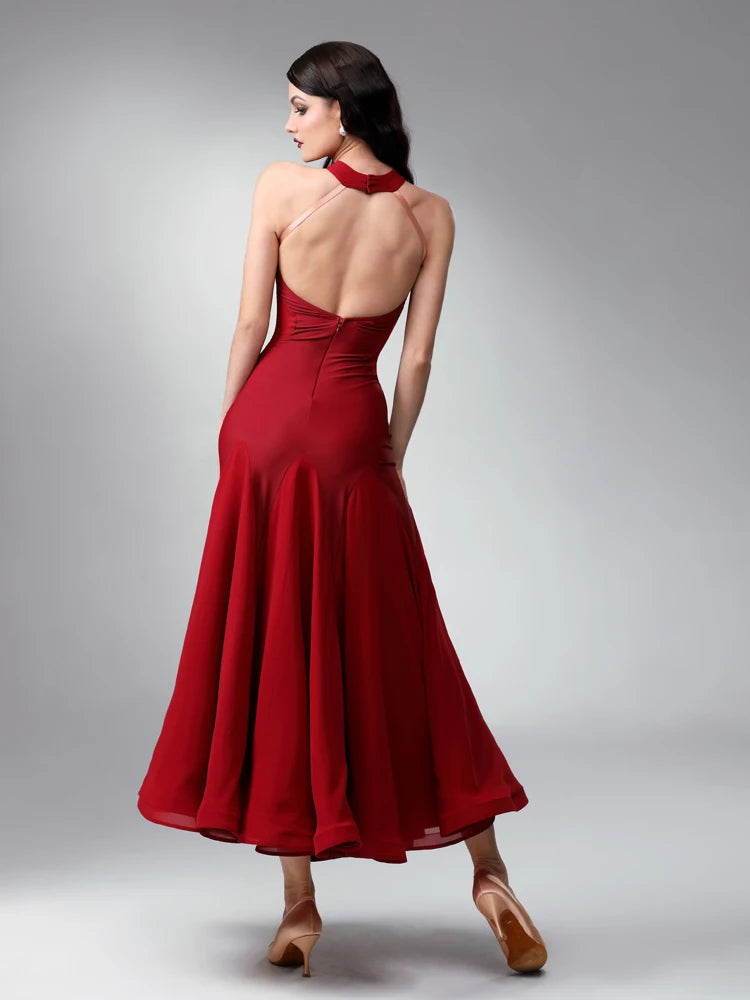 Red Criss Cross Halter Practice Dress with Full Skirt PRA 1127