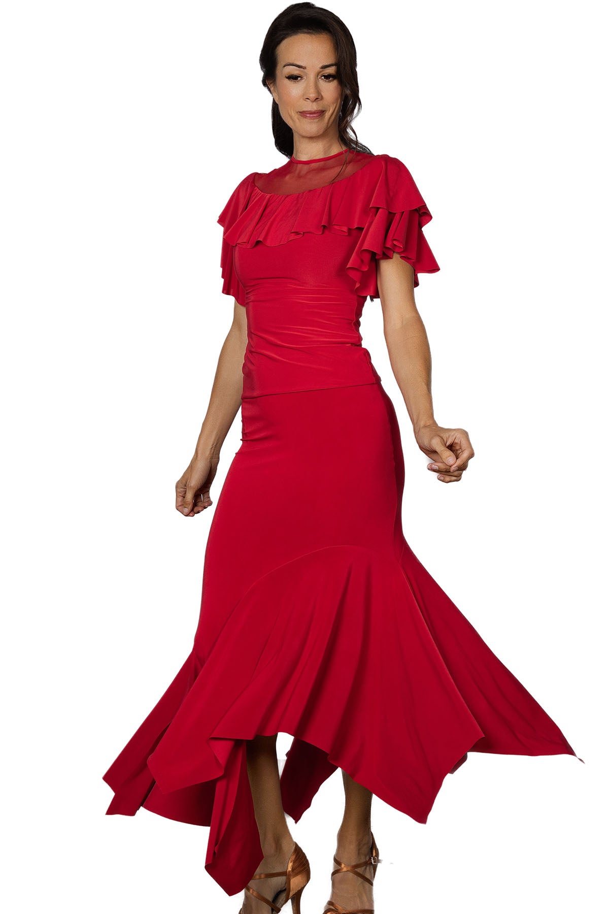 Red Latin dancing skirt with flair