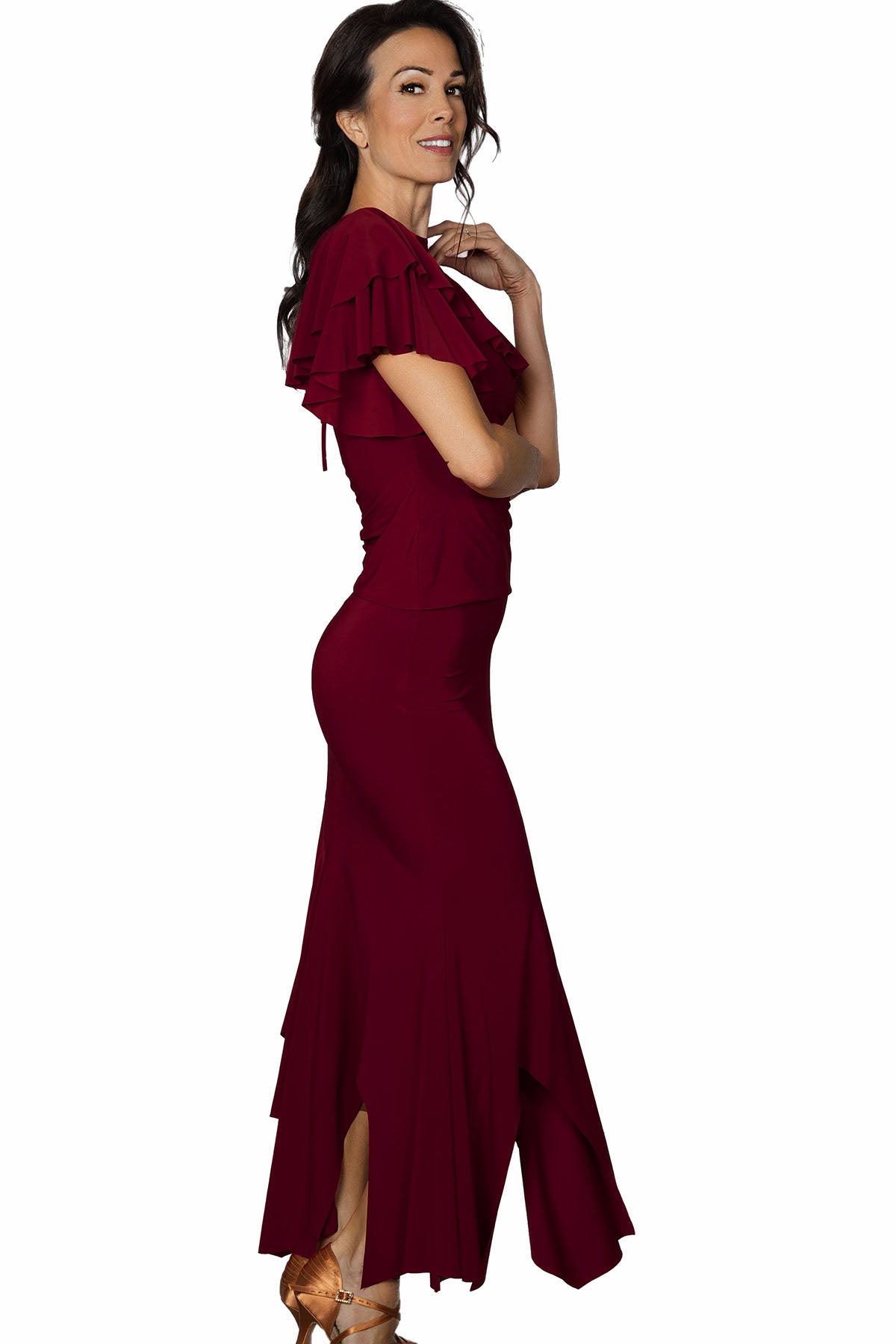 Wine colored Latin dance skirt for women