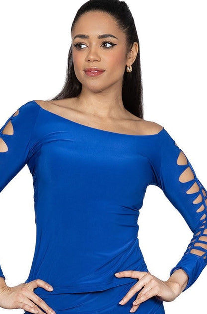 Dance America T2408 Simple Crochet Ballroom or Latin Practice Top with Long Sleeves in Stock