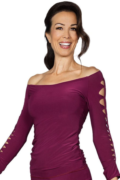 Dance America T2408 Simple Crochet Ballroom or Latin Practice Top with Long Sleeves in Stock