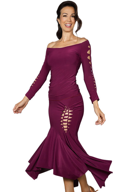 Wine colored ballroom dance skirt for women