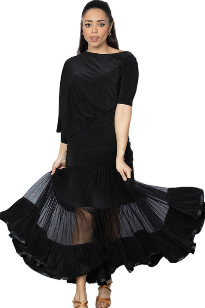 Women's long 3 tiered ruffle ballroom dancing skirt