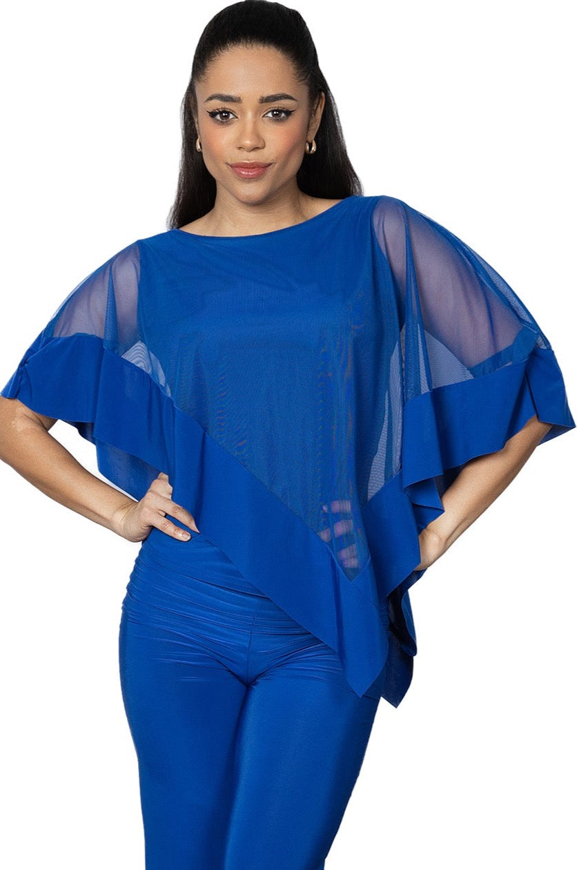 Diagonal Mesh Capelet Ballroom Practice Top