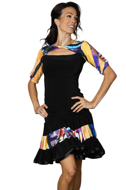 Women's black and print Latin dancing skirt