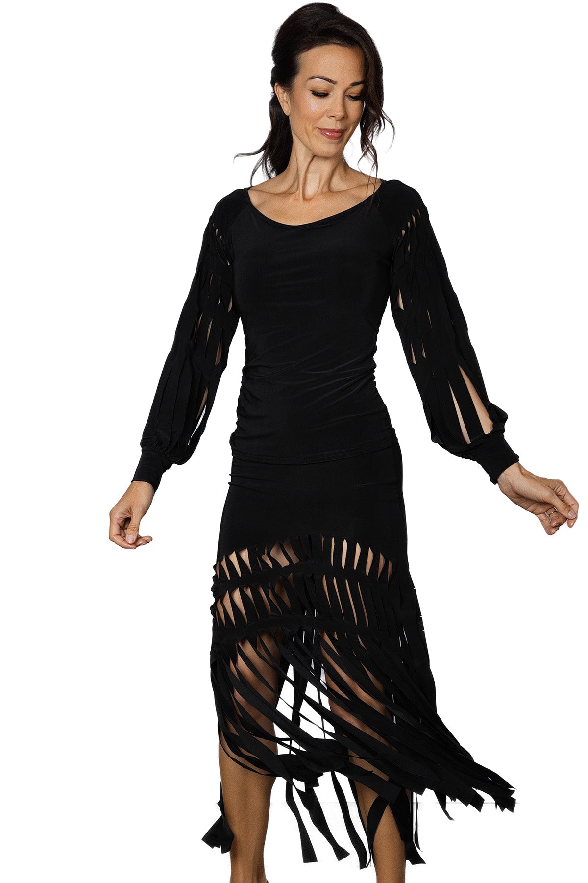 Women's black dancing skirt with fringe