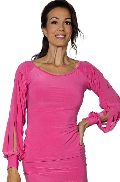 Women's Ballroom Practice Top with Long Band Cut Sleeves