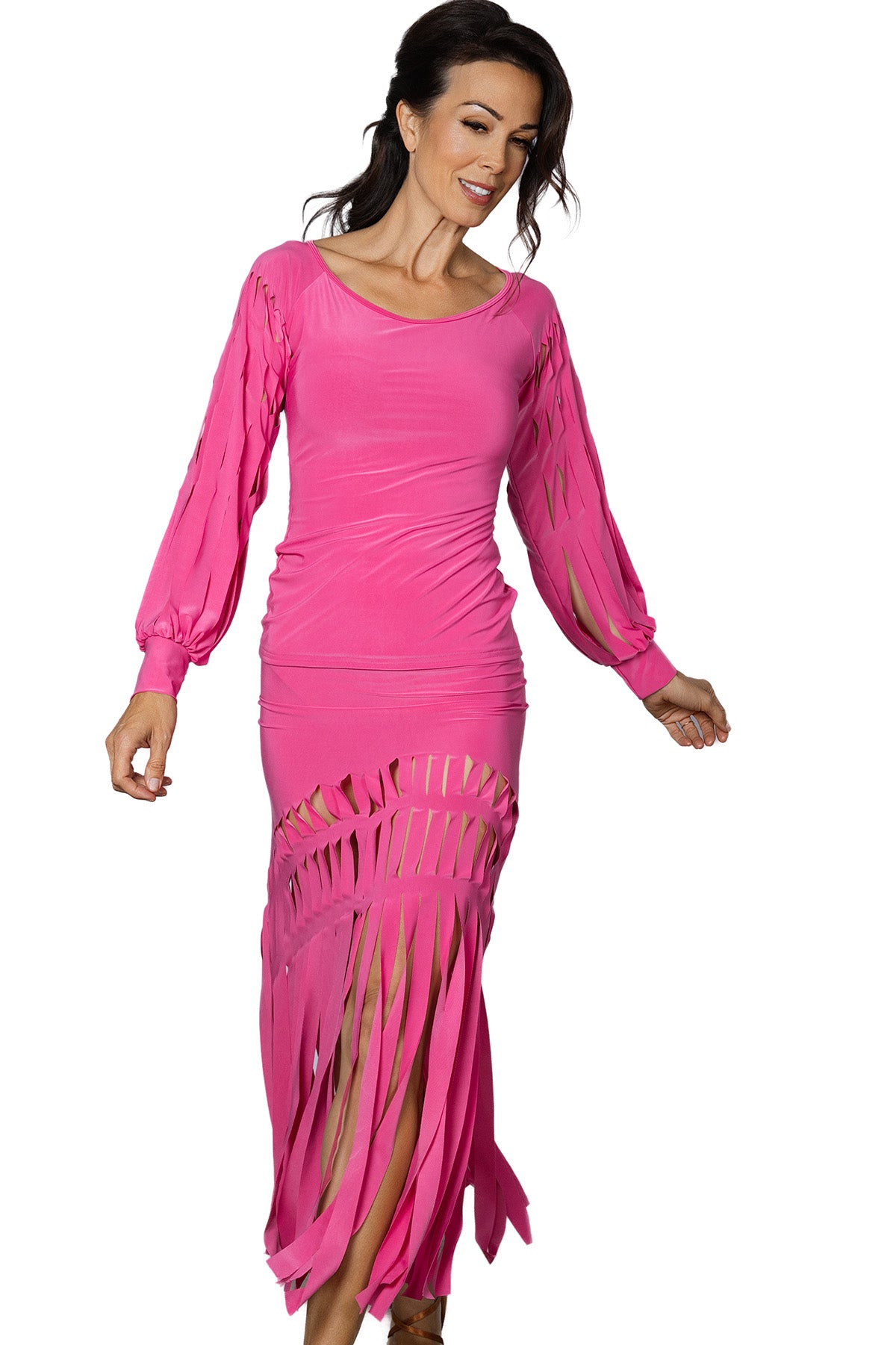 Women's pink dancing skirt with fringe