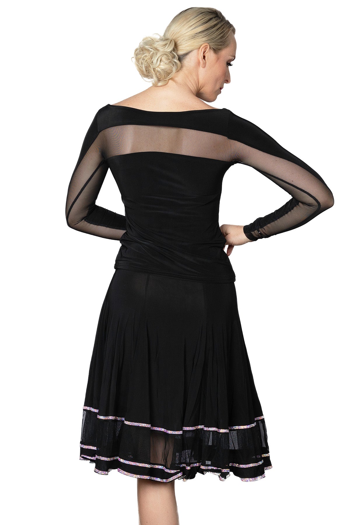 Back of ladies' black ballroom dancing top