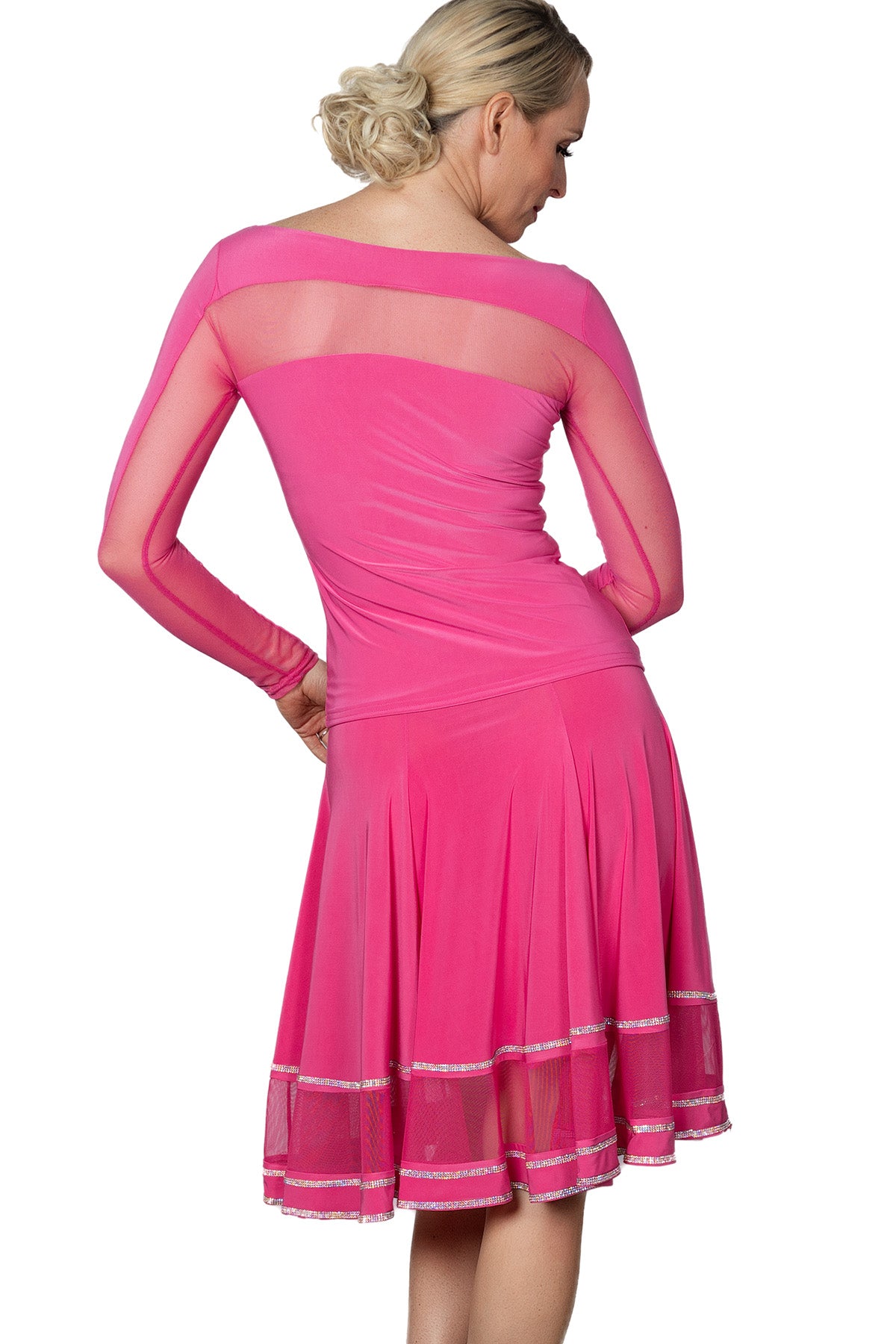 Back of ladies' pink ballroom dance top