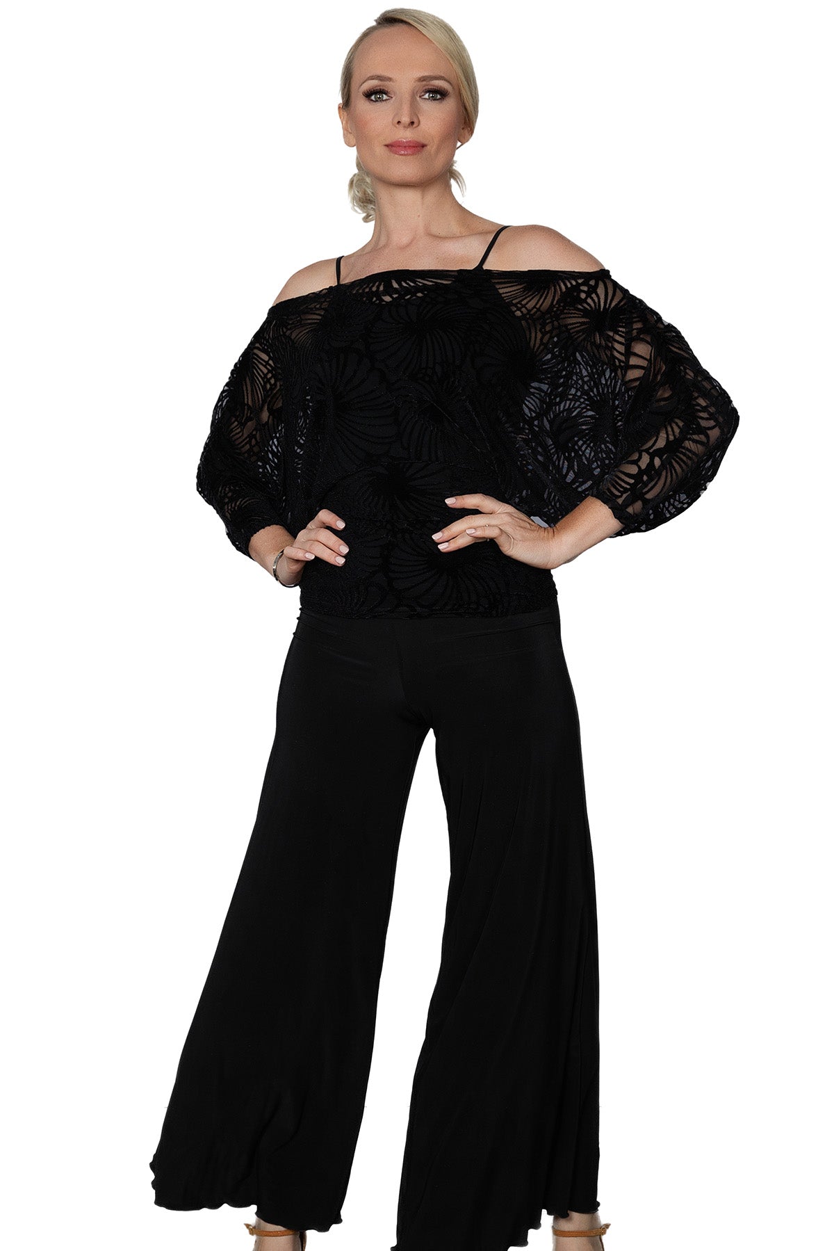 Black velvet ballroom dance top for ladies