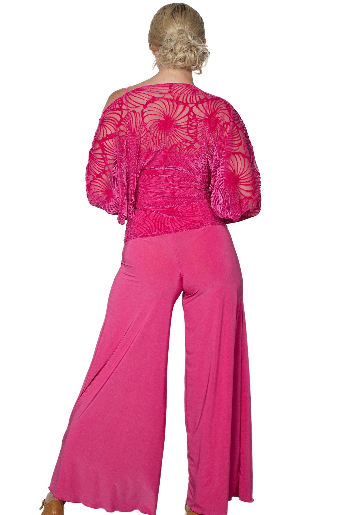 Pink burnout velvet ballroom dance top for women