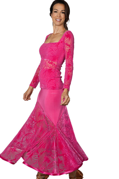 Women's pink velvet ballroom dancing skirt