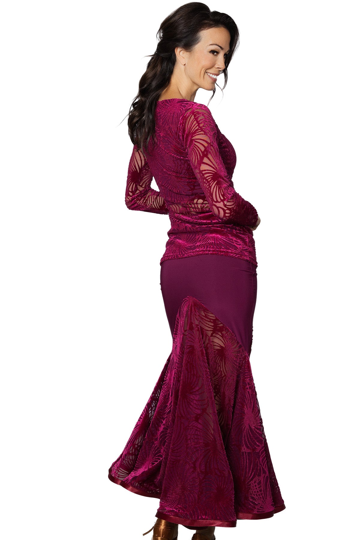 Velvet burnout ballroom dance top for women