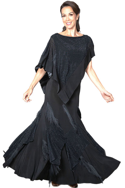 Women's black fringe and stoned dancing ballroom skirt