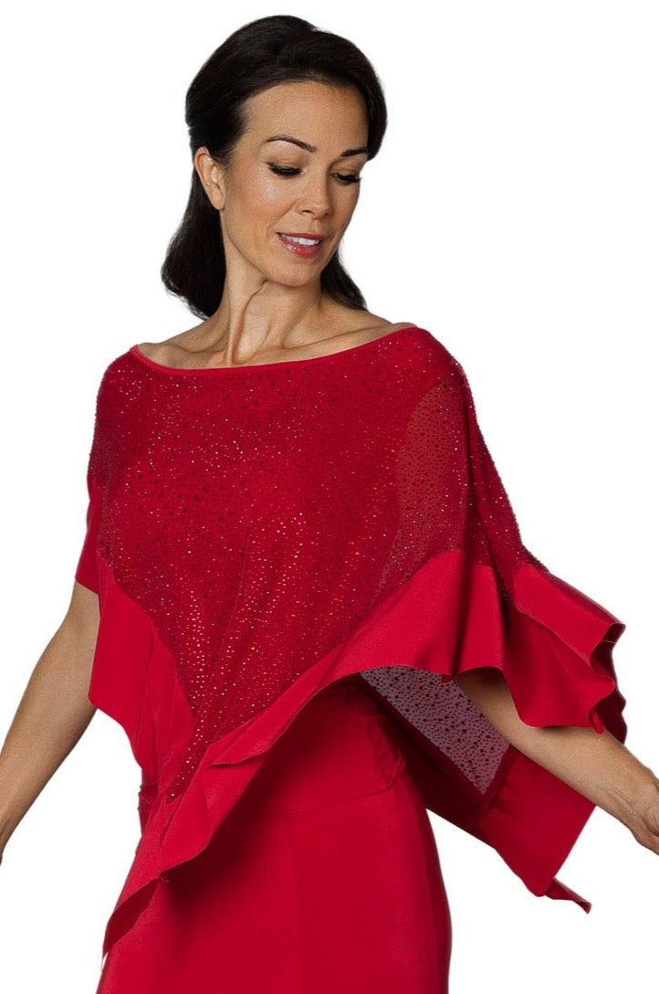 Red rhinestone capelet for women's ballroom dance