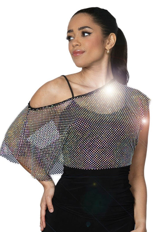 Women's Two Piece Mesh Crop Top with Rhinestones