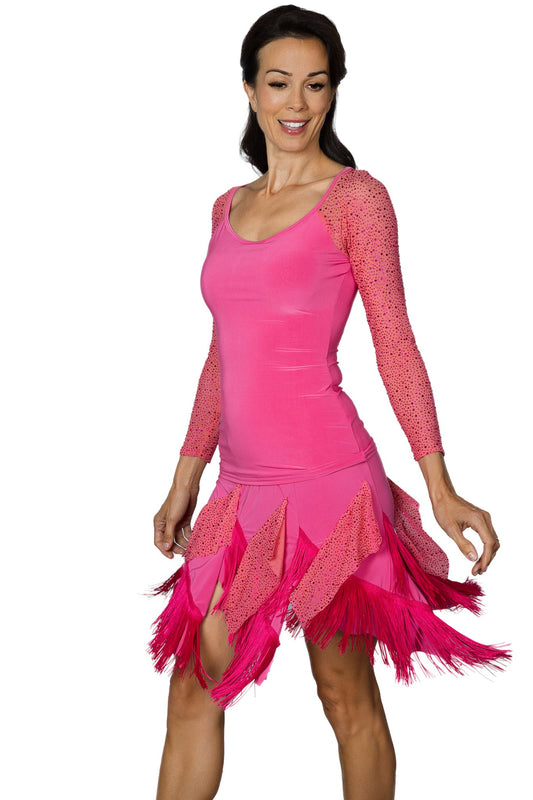 Women's pink fringe and rhinestone Latin skirt