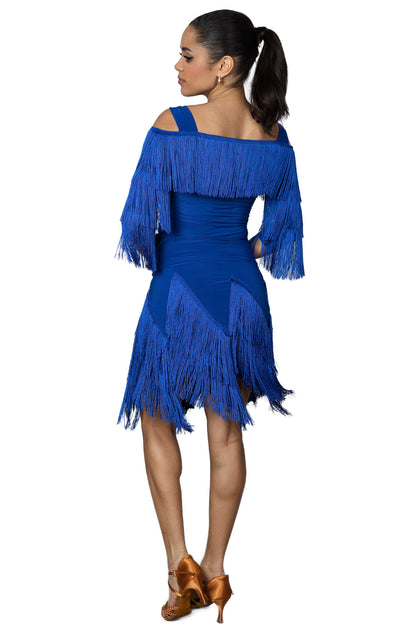 Blue fringe ballroom practice top for women