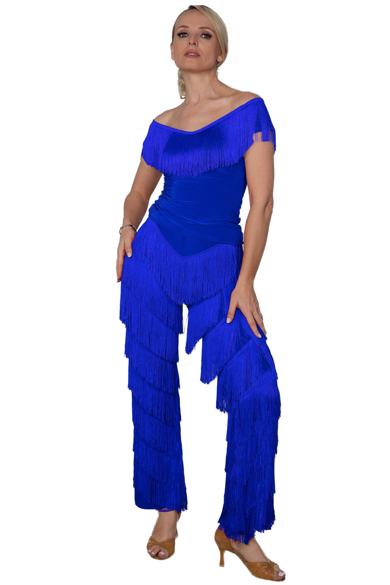 Blue fringe dancing pants for ladies