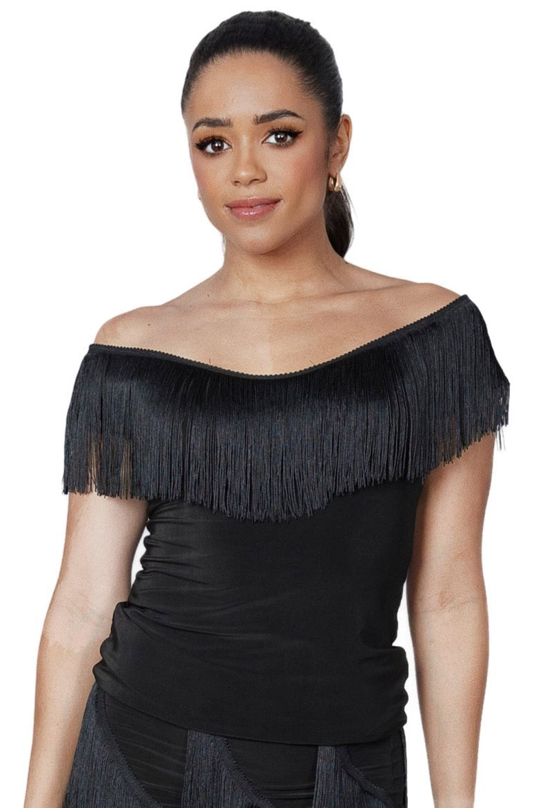 Dance America T2441 Women's Fresco Fringe Latin Practice Top in Stock