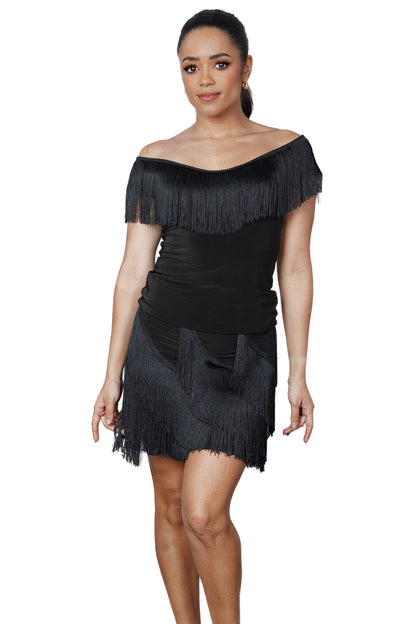 Women's black spiral fringe Latin dancing skirt