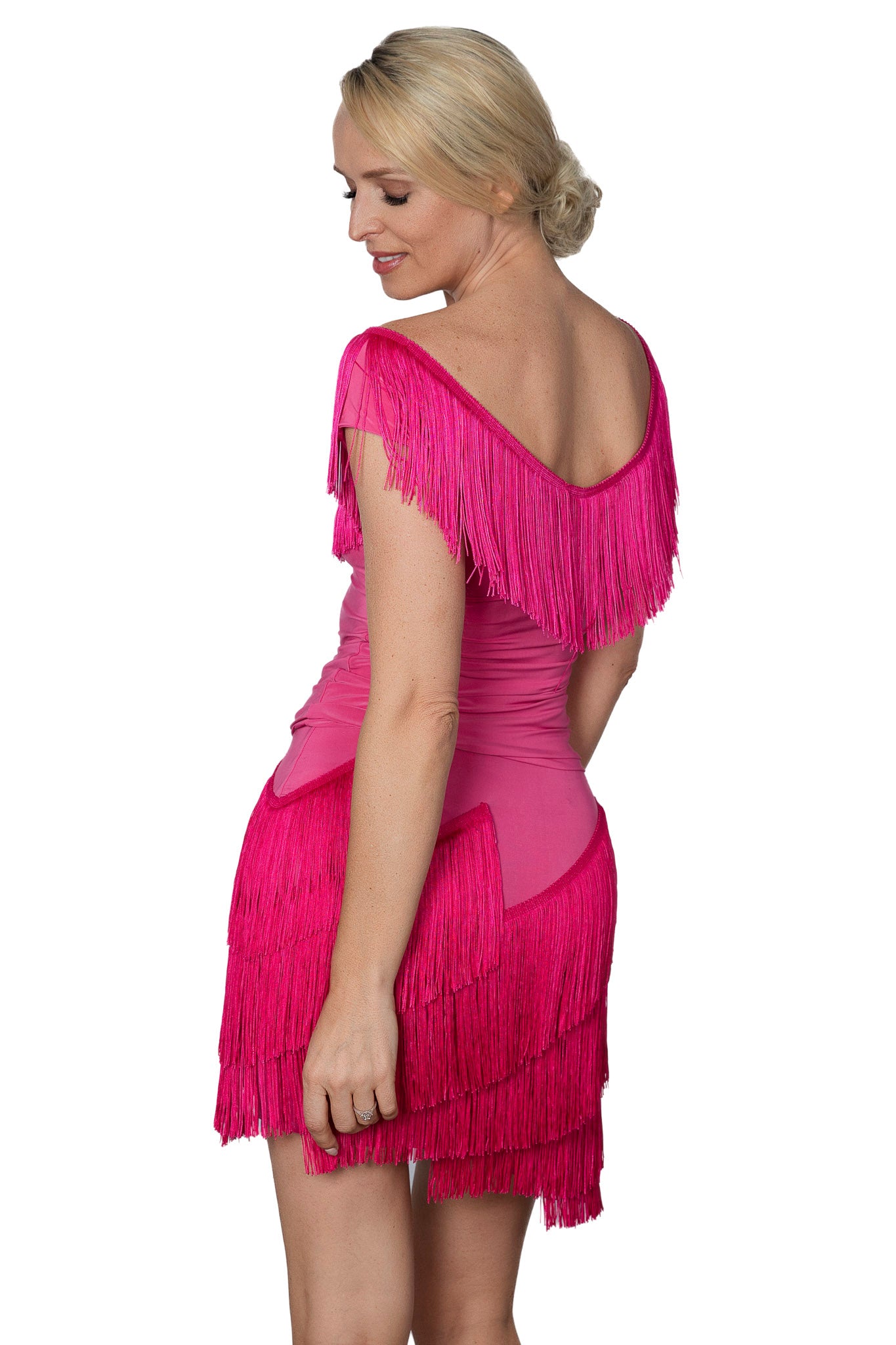 Women's pink Latin dance skirt with fringe