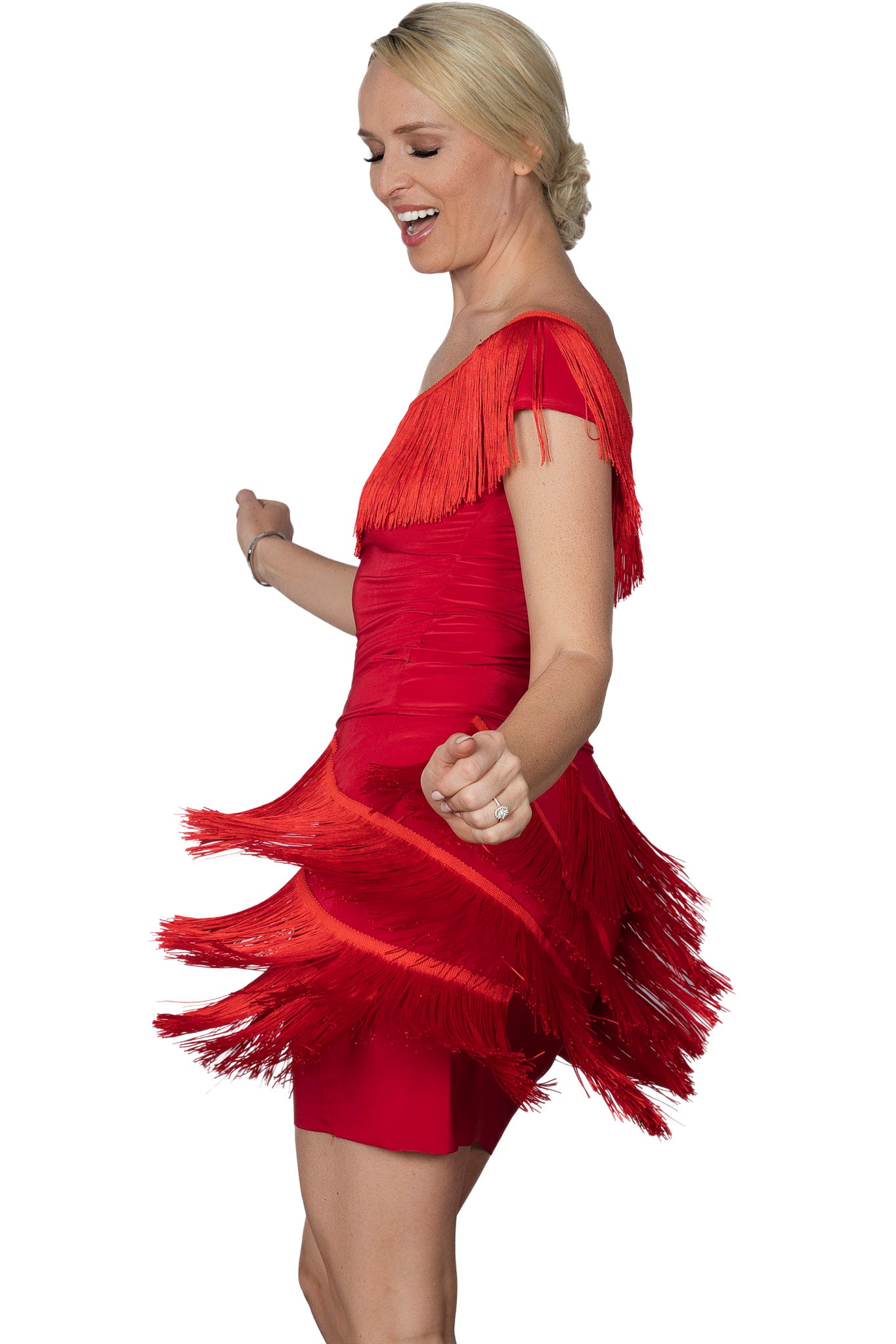 Ladies' red Latin dance skirt with fringe