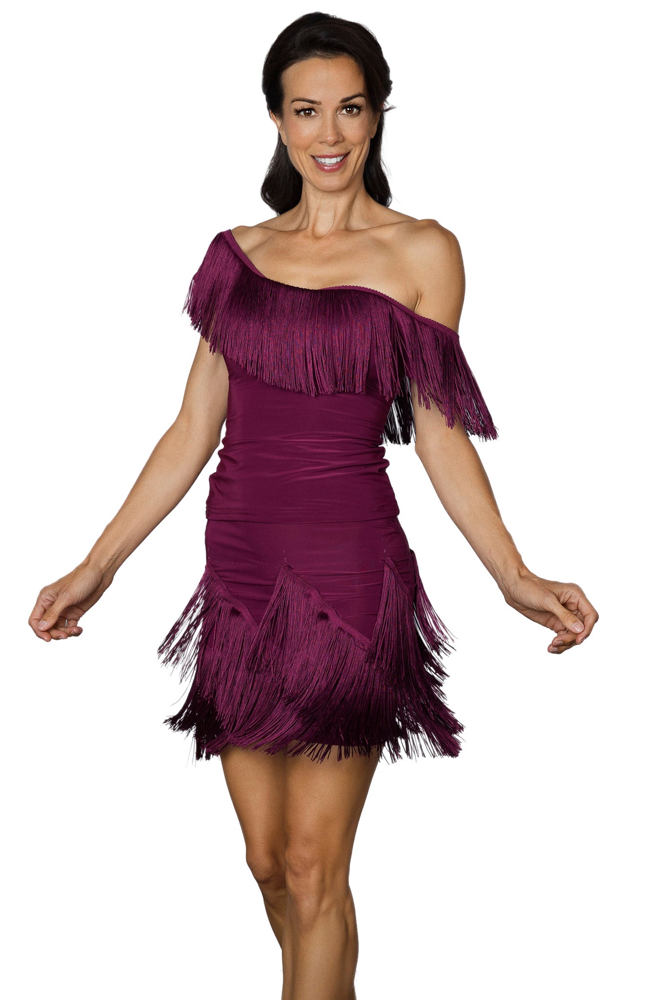 Women's dancing skirt with wine colored spiral fringe