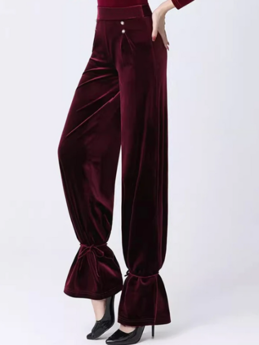 Velvet Practice or Teaching Pants with High Waistband and Ankle Ties Available in Black and Wine Red PRA 1102 in Stock