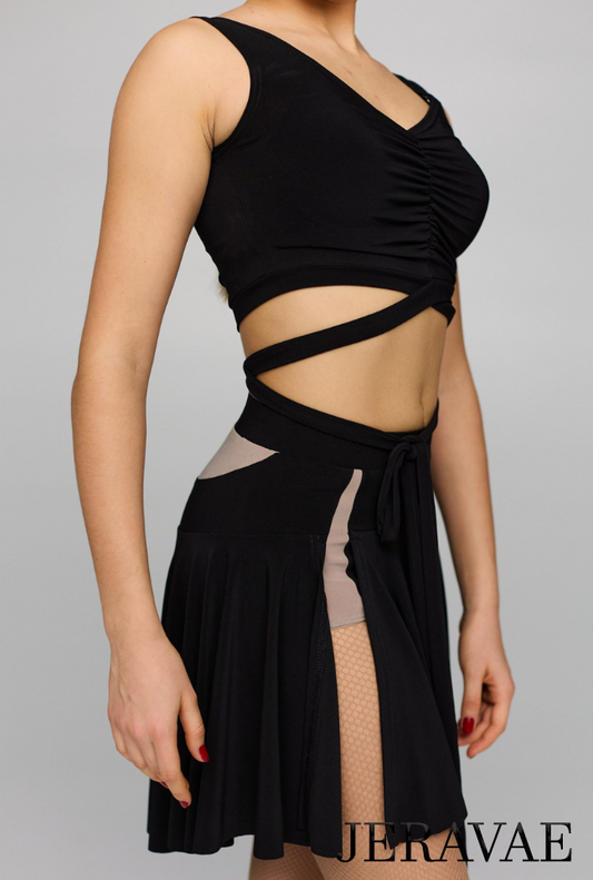 Sleeveless Black Latin Practice Crop Top with Crisscross Front Tie PRA 827_sale