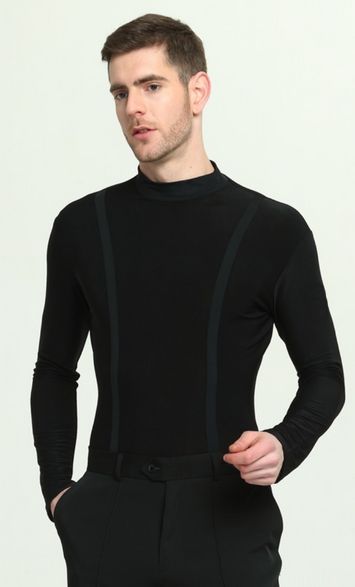 Men's Black Tuck Out Latin Shirt with Mock Turtleneck M056_sale