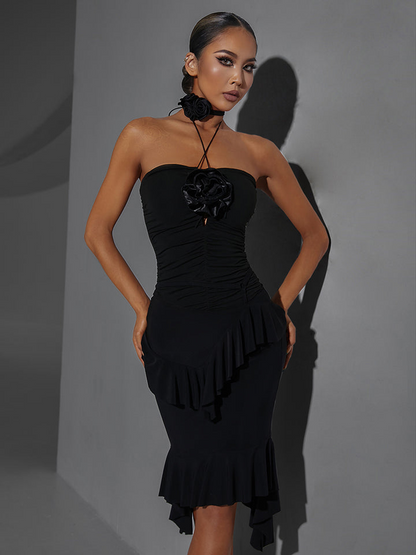 ZYM Dance Style Bloom & Breath Skirt #2345 Ruffled Black Latin Practice Skirt with Asymmetrical Hem PRA 1019 in Stock