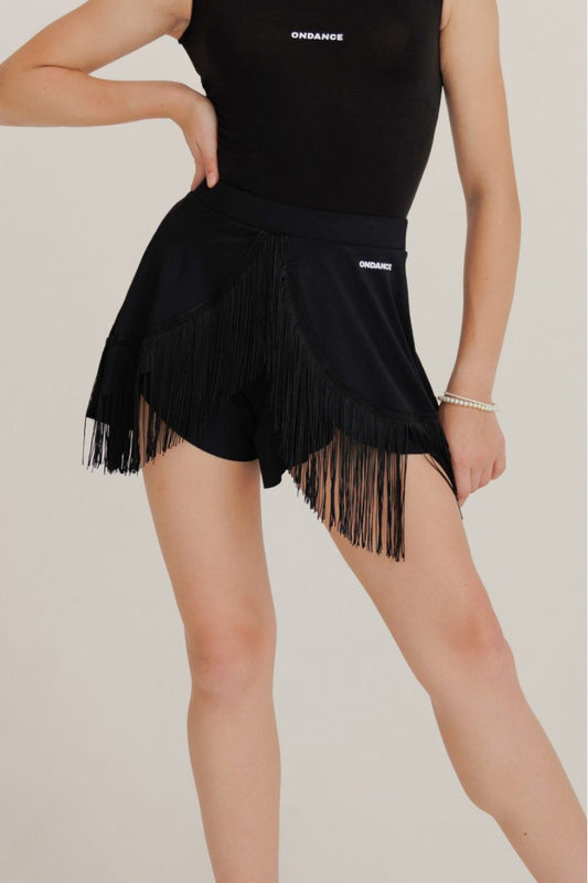 ONDANCE Fendy Black Practice Dance Shorts For Women and Girls with Fringe Bottoms Pra 1288