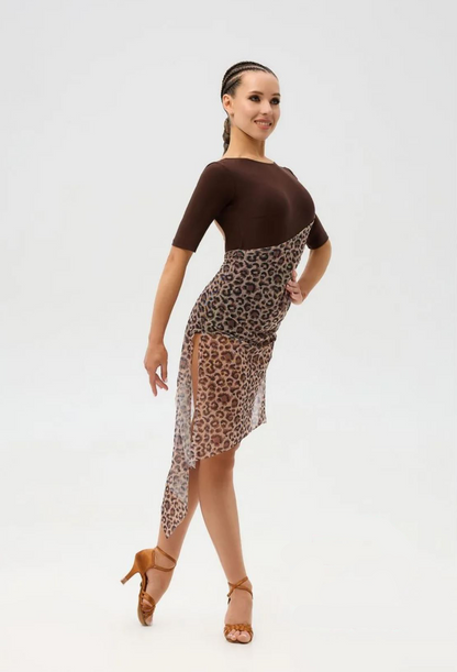 Side view of women's leopard print dancing dress