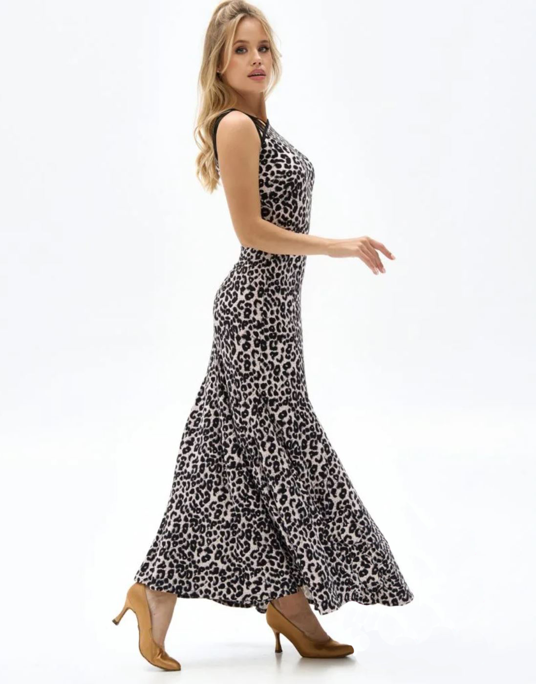 Light gray leopard ballroom dance skirt for ladies