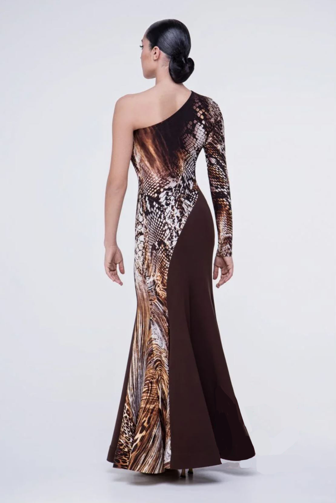 Ladies' ballroom dress with long long sleeve and animal print