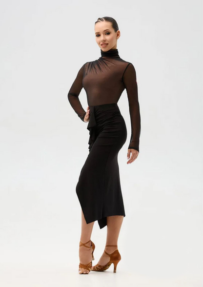 Women's black skirt with ruffle and slit