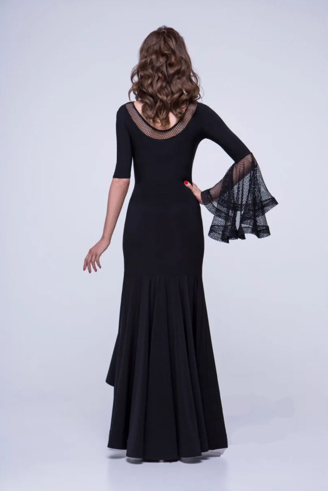 Back of women's black ballroom dancing dress