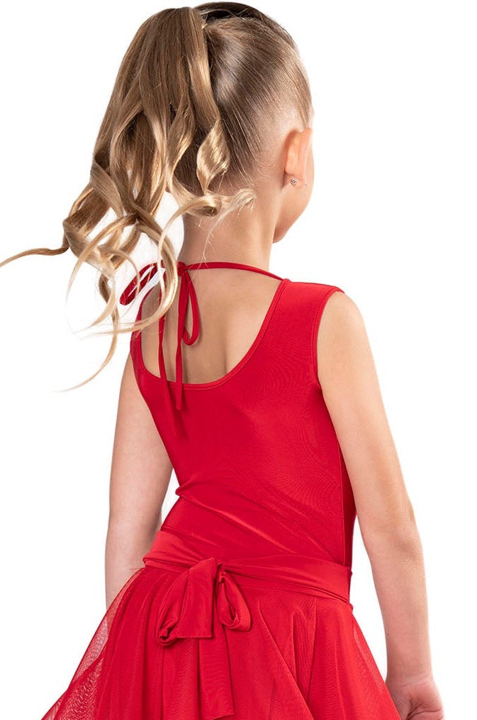 Red sleeveless dance leotard for girls