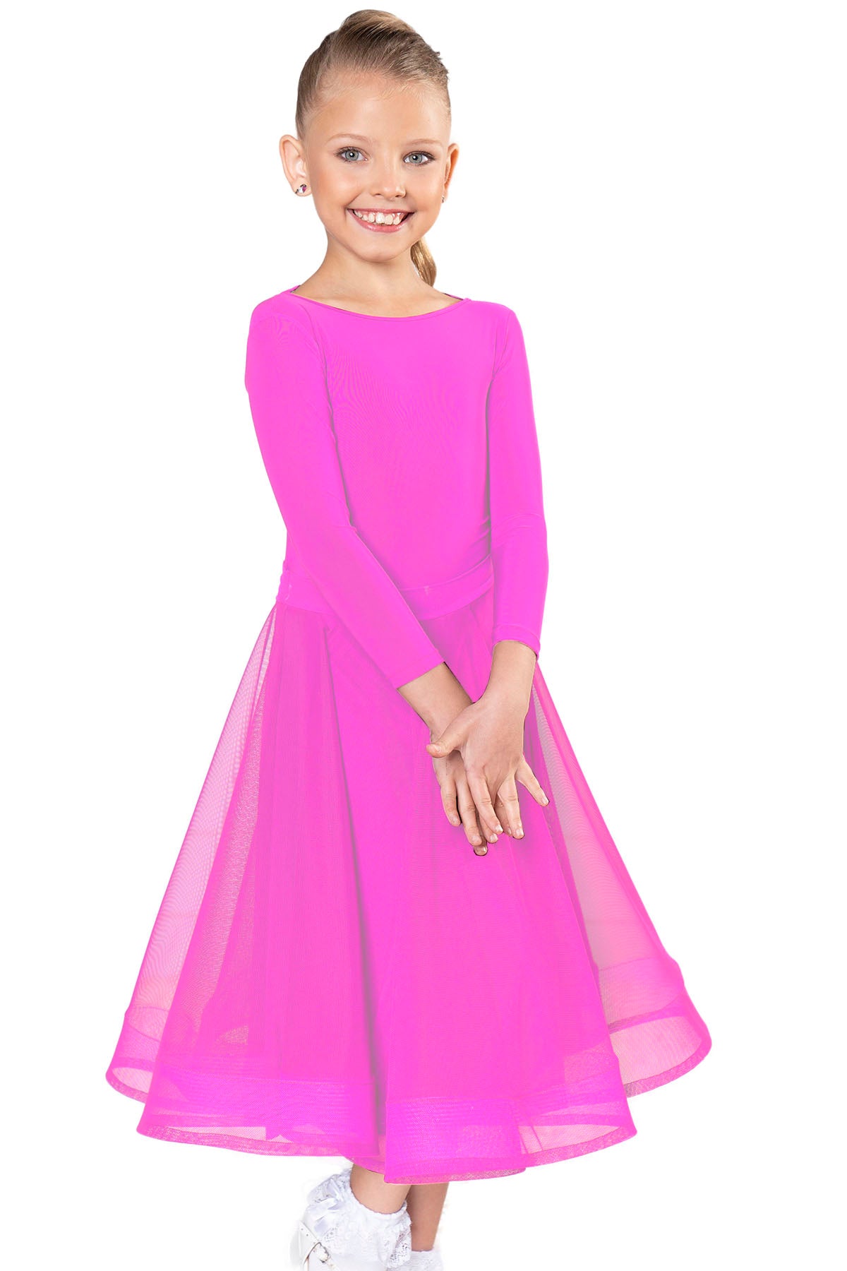 Girl's long pink mesh ballroom dancing skirt